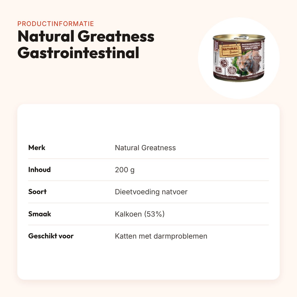 Natural Greatness kattenvoer Gastrointestinal Dietetic 200 g – graanvrij – productinformatie