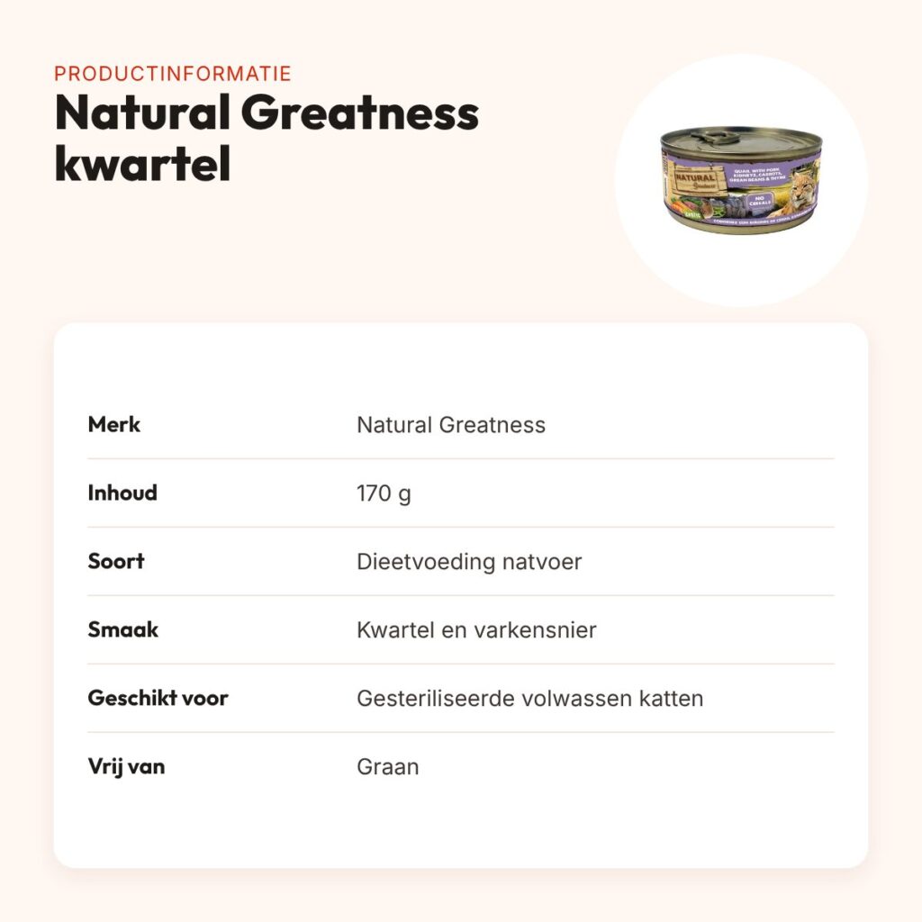 Natural Greatness kattenvoer kwartel en varkensnier 170 g – hypoallergeen – productinformatie