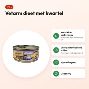 Natural Greatness kattenvoer kwartel en varkensnier 170 g – hypoallergeen – voordelen