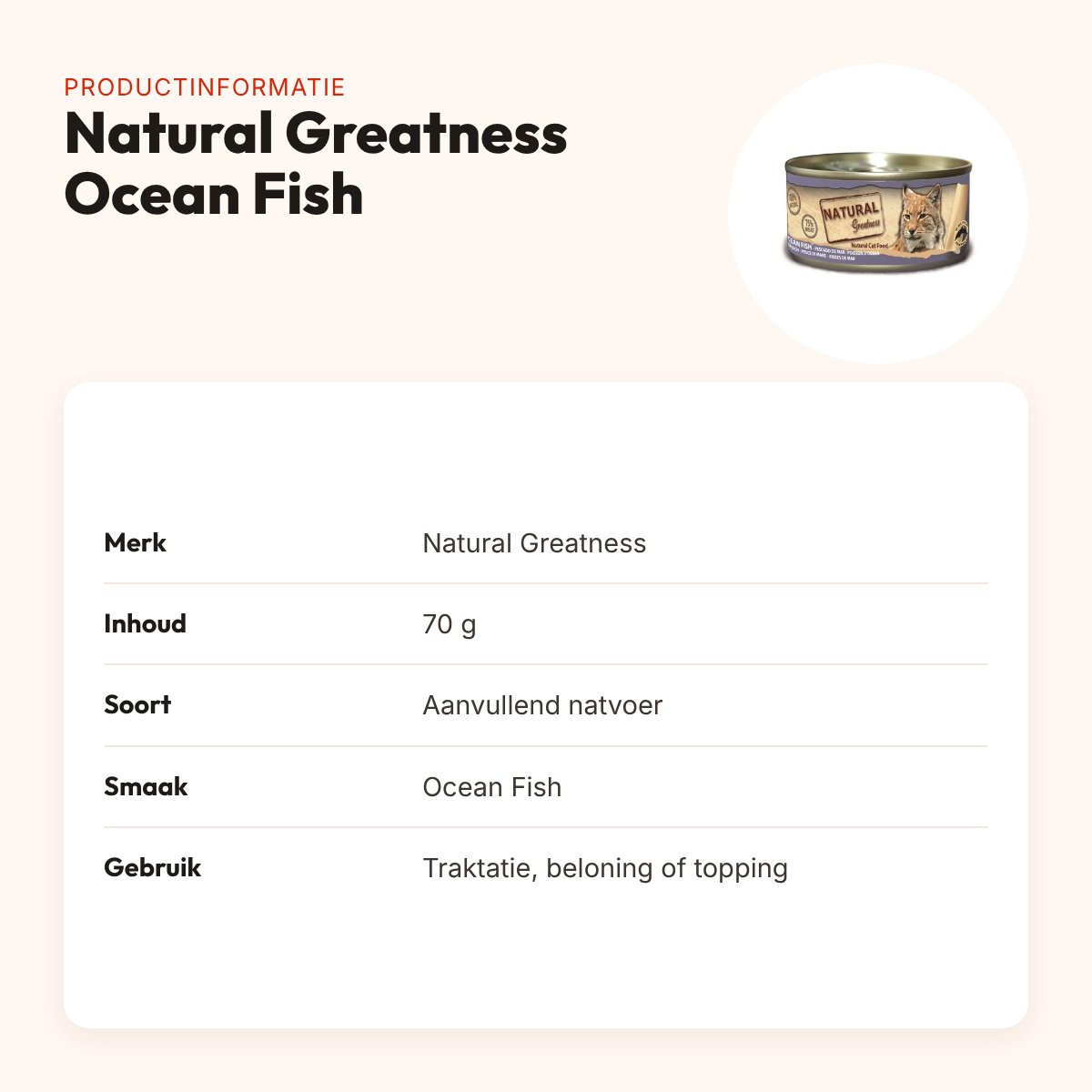 Natural Greatness kattenvoer Ocean Fish 70 g – hypoallergeen natvoer – productinformatie