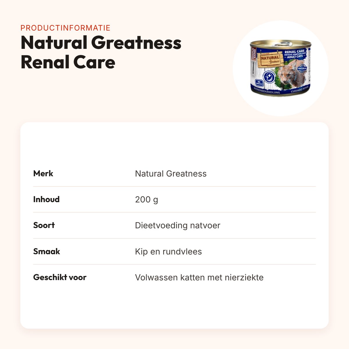 Natural Greatness kattenvoer Renal Care Dietetic Adult 200 g – productinformatie