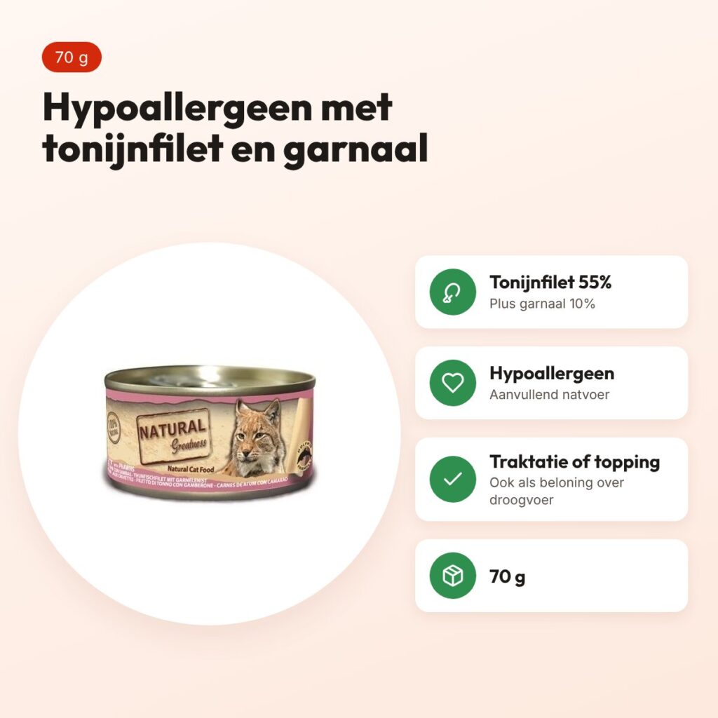 Natural Greatness kattenvoer tonijnfilet en garnaal 70 g – hypoallergeen – voordelen