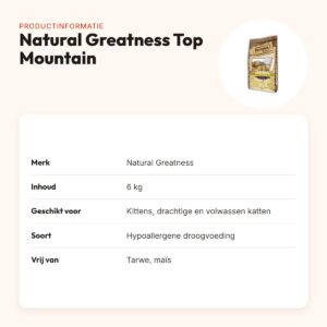 Natural Greatness kattenvoer Top Mountain 6 kg – hypoallergeen – productinformatie