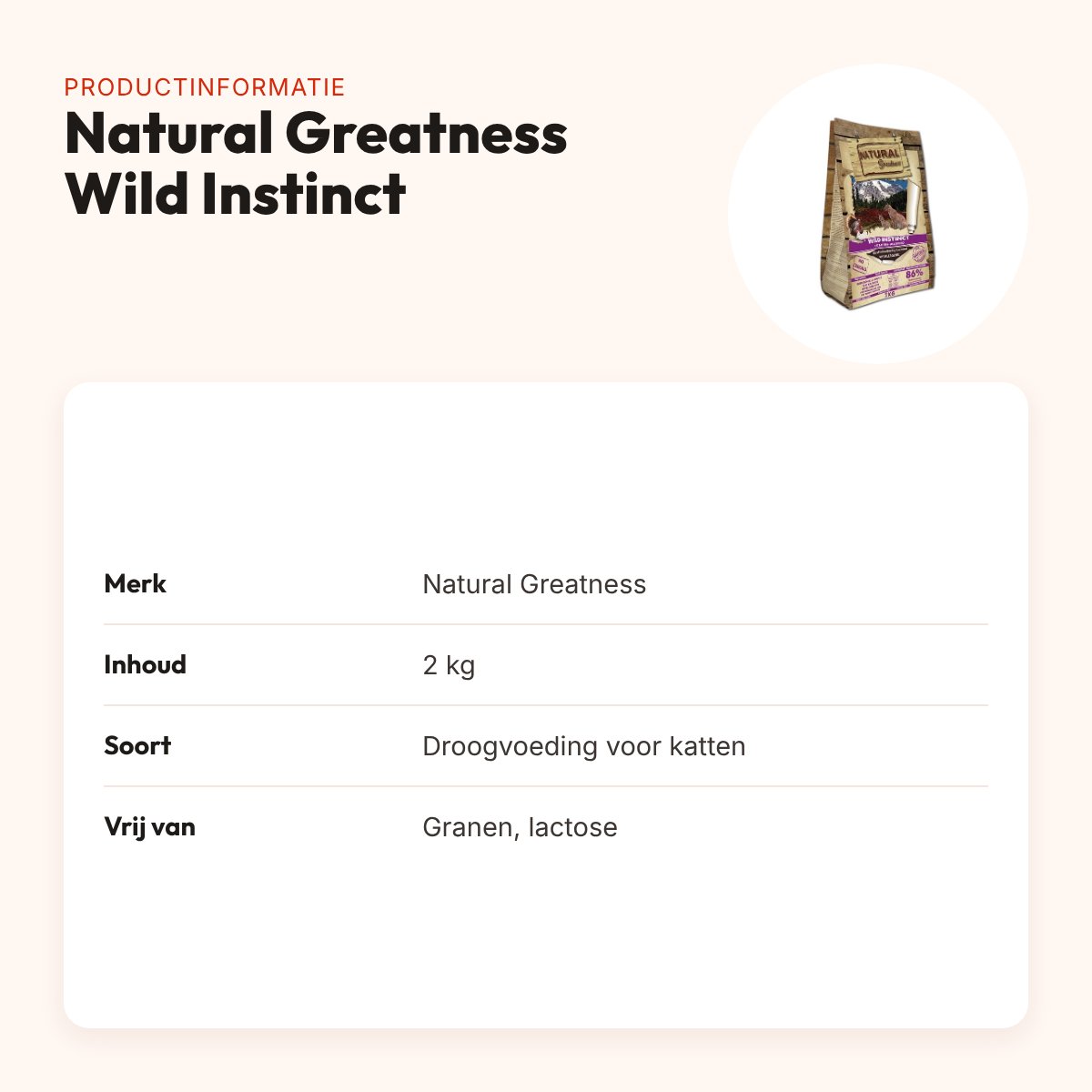 Natural Greatness kattenvoer Wild Instinct 2 kg – graanvrij, hypoallergeen – productinformatie