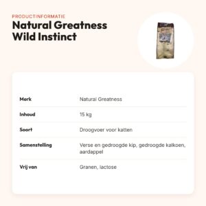 Natural Greatness kattenvoer Wild Instinct Medium/Large 15 kg – graanvrij – productinformatie