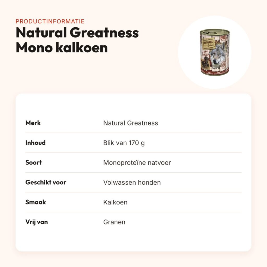 Natural Greatness Monoprotein hondenvoer kalkoen 170 g – graanvrij – productinformatie