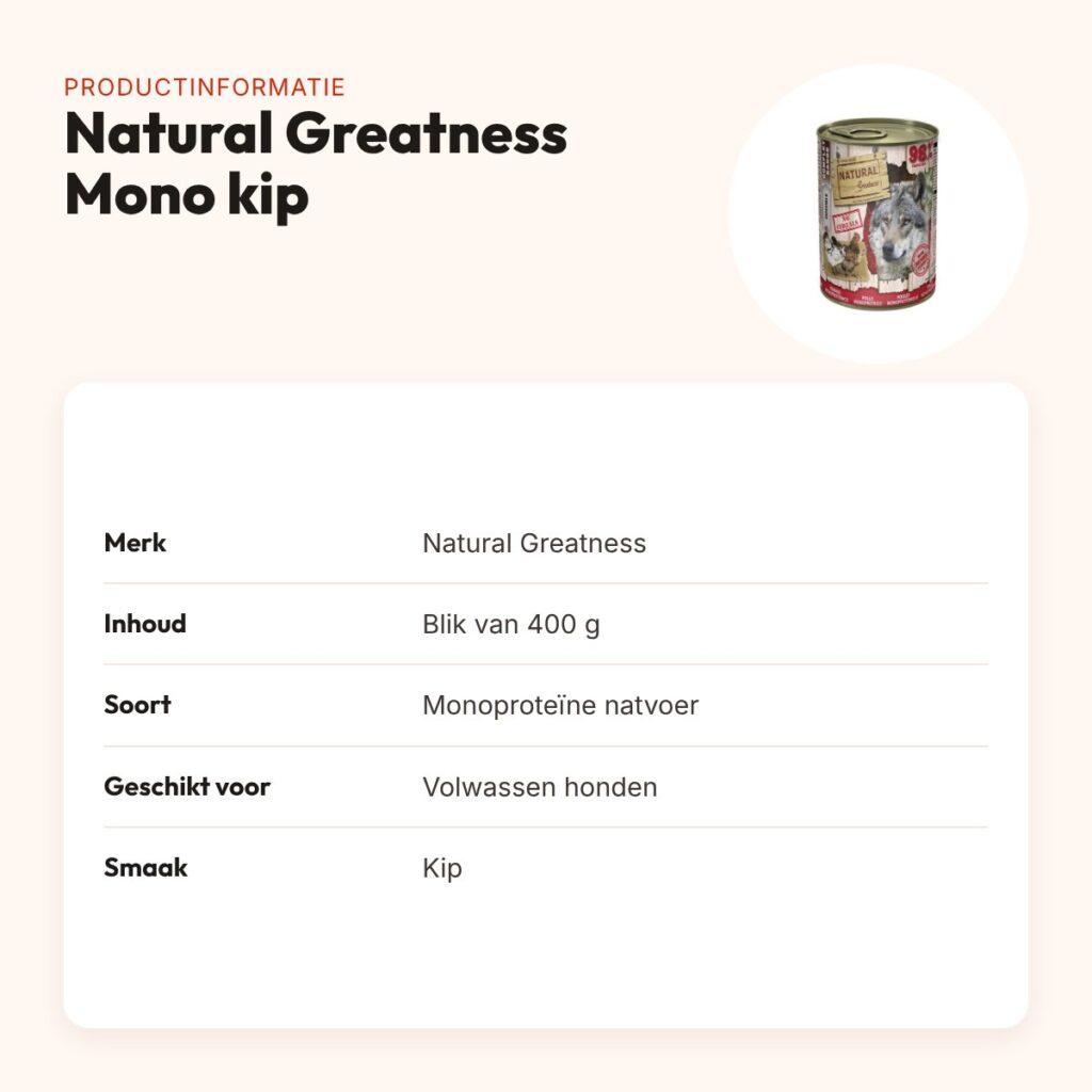 Natural Greatness Monoprotein hondenvoer kip 400 g – hypoallergeen – productinformatie