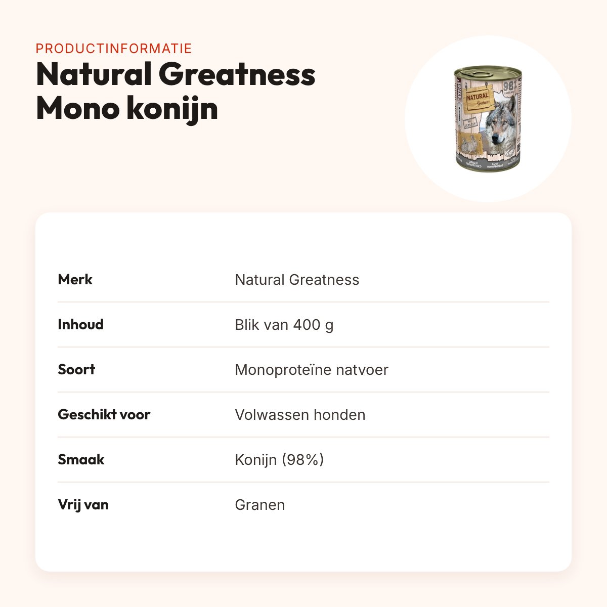 Natural Greatness Monoprotein hondenvoer konijn 400 g – graanvrij – productinformatie