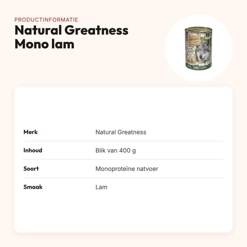 Natural Greatness Monoprotein hondenvoer lam 400 g – hypoallergeen – productinformatie