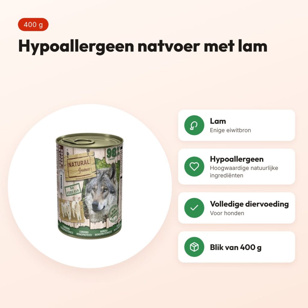 Natural Greatness Monoprotein hondenvoer lam 400 g – hypoallergeen – voordelen