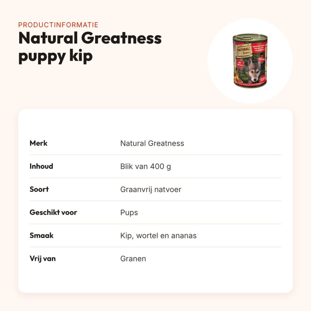 Natural Greatness puppyvoer kip, wortel en ananas 400 g – graanvrij – productinformatie