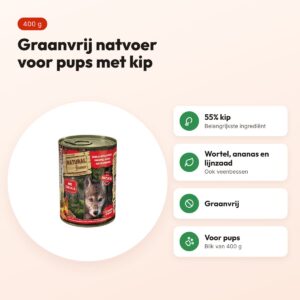 Natural Greatness puppyvoer kip, wortel en ananas 400 g – graanvrij – voordelen