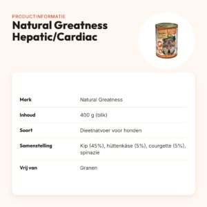 Natural Greatness Veterinary Diet hondenvoer Hepatic/Cardiac 400 g – productinformatie