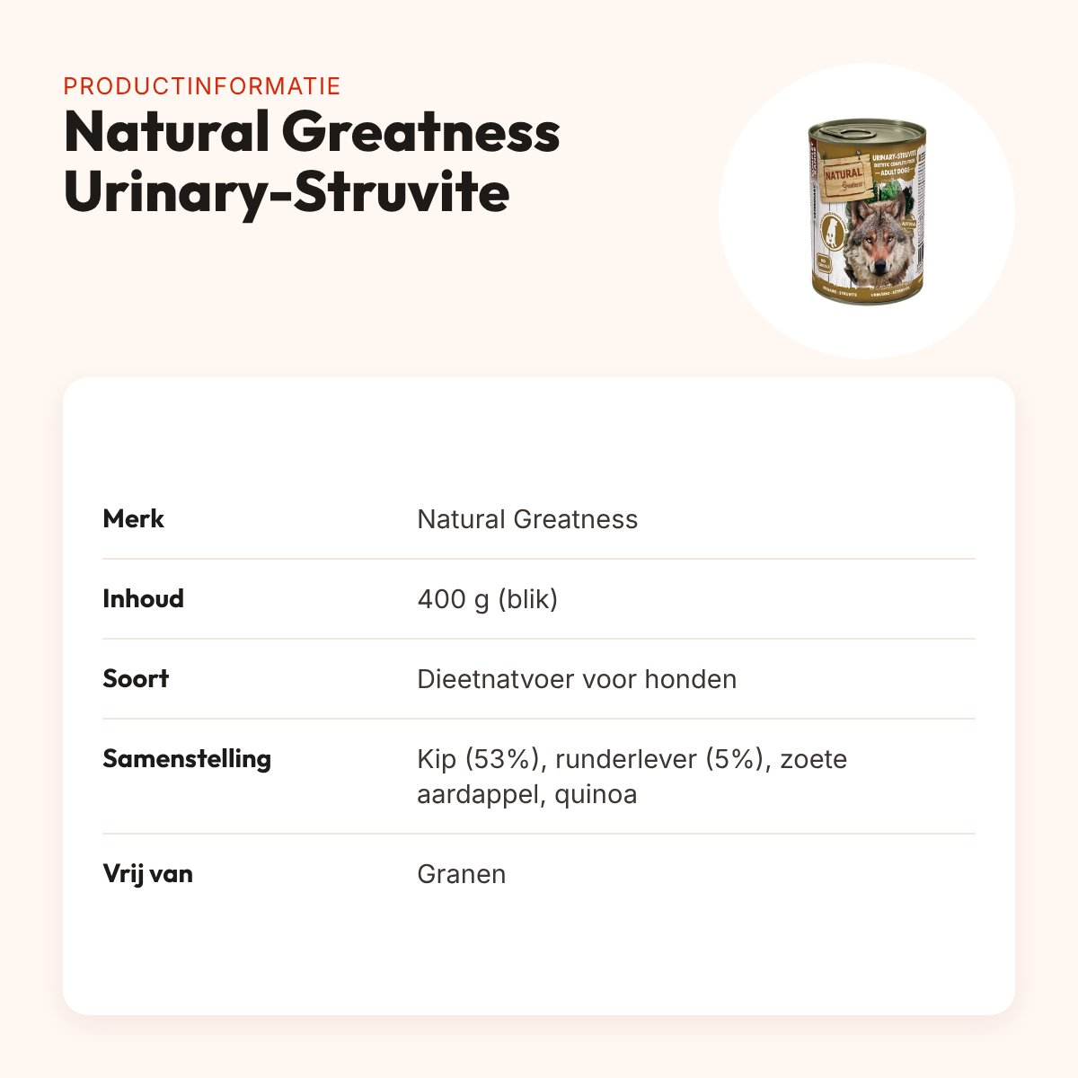 Natural Greatness Veterinary Diet hondenvoer Urinary-Struvite 400 g – productinformatie