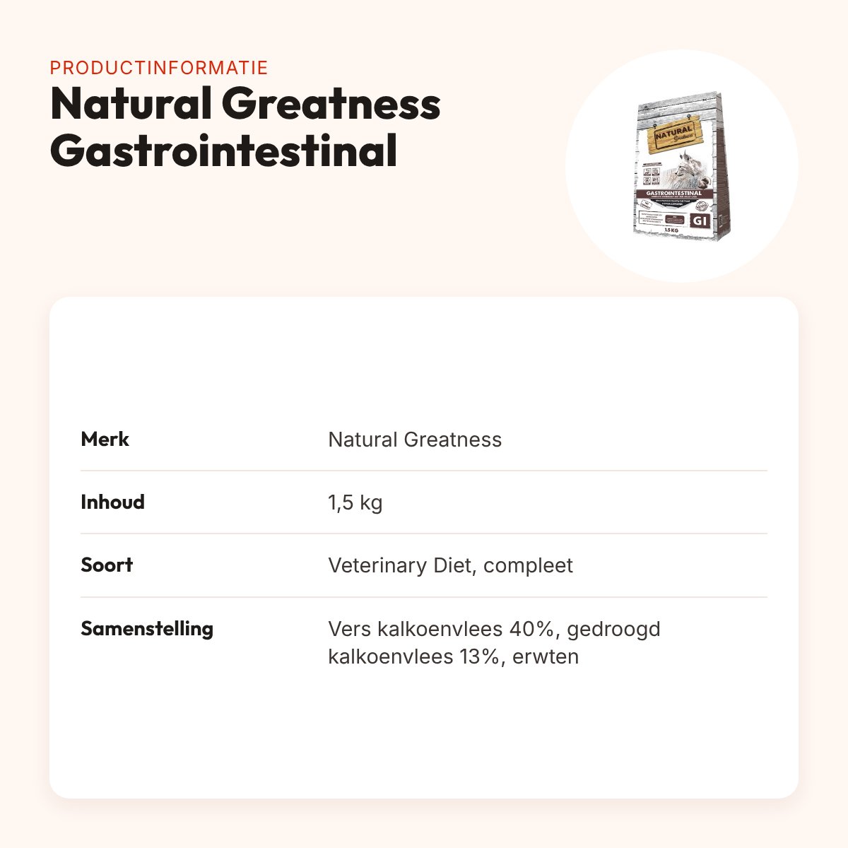 Natural Greatness Veterinary Diet kattenvoer Gastrointestinal 1,5 kg – productinformatie