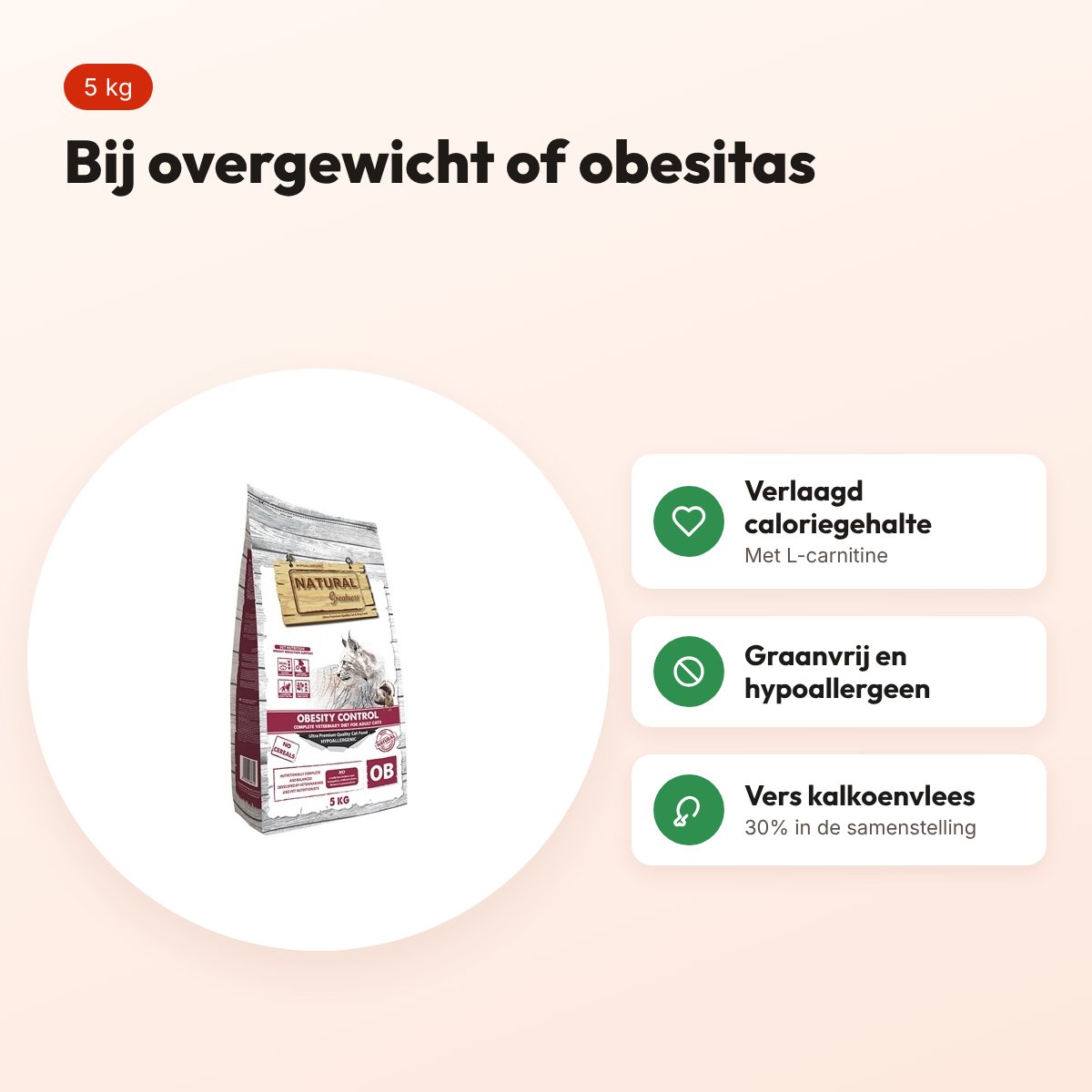 Natural Greatness Veterinary Diet kattenvoer Obesity Control 5 kg – voordelen