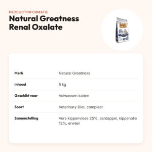 Natural Greatness Veterinary Diet kattenvoer Renal Oxalate 5 kg – productinformatie