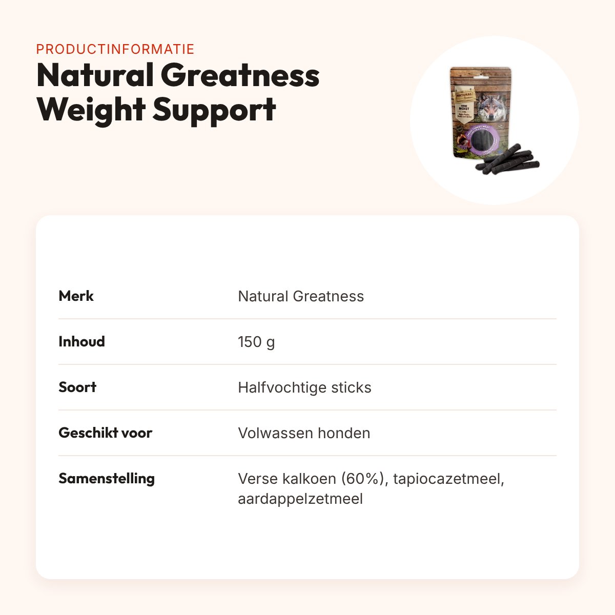 Natural Greatness Weight Support semi-moist sticks 150 g – productinformatie