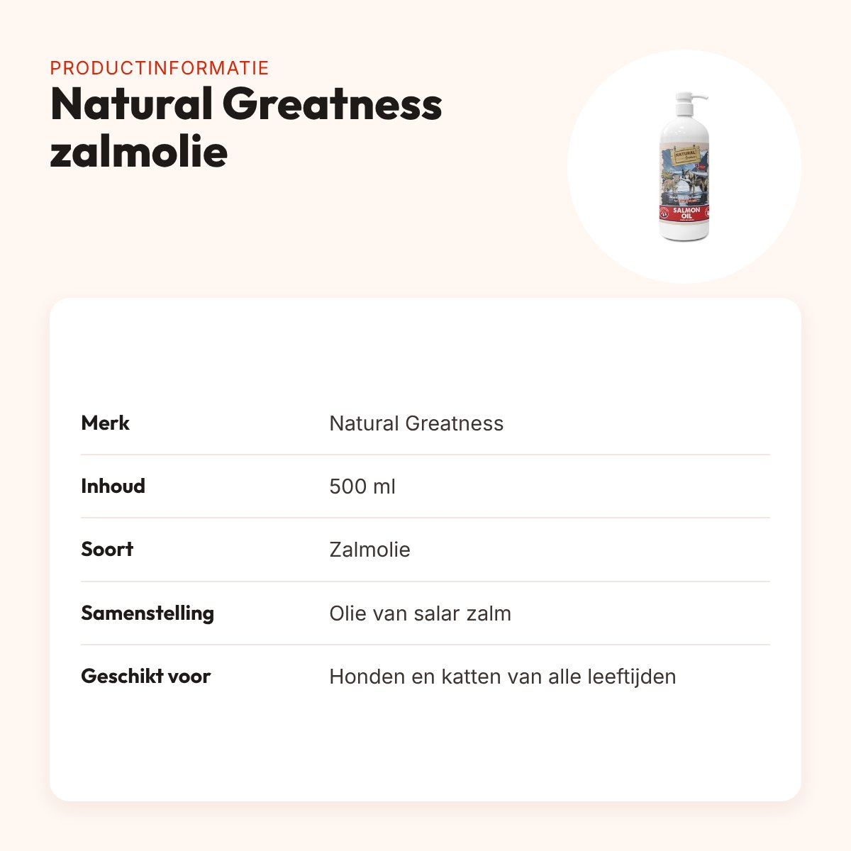 Natural Greatness zalmolie 500 ml – voor honden en katten – productinformatie