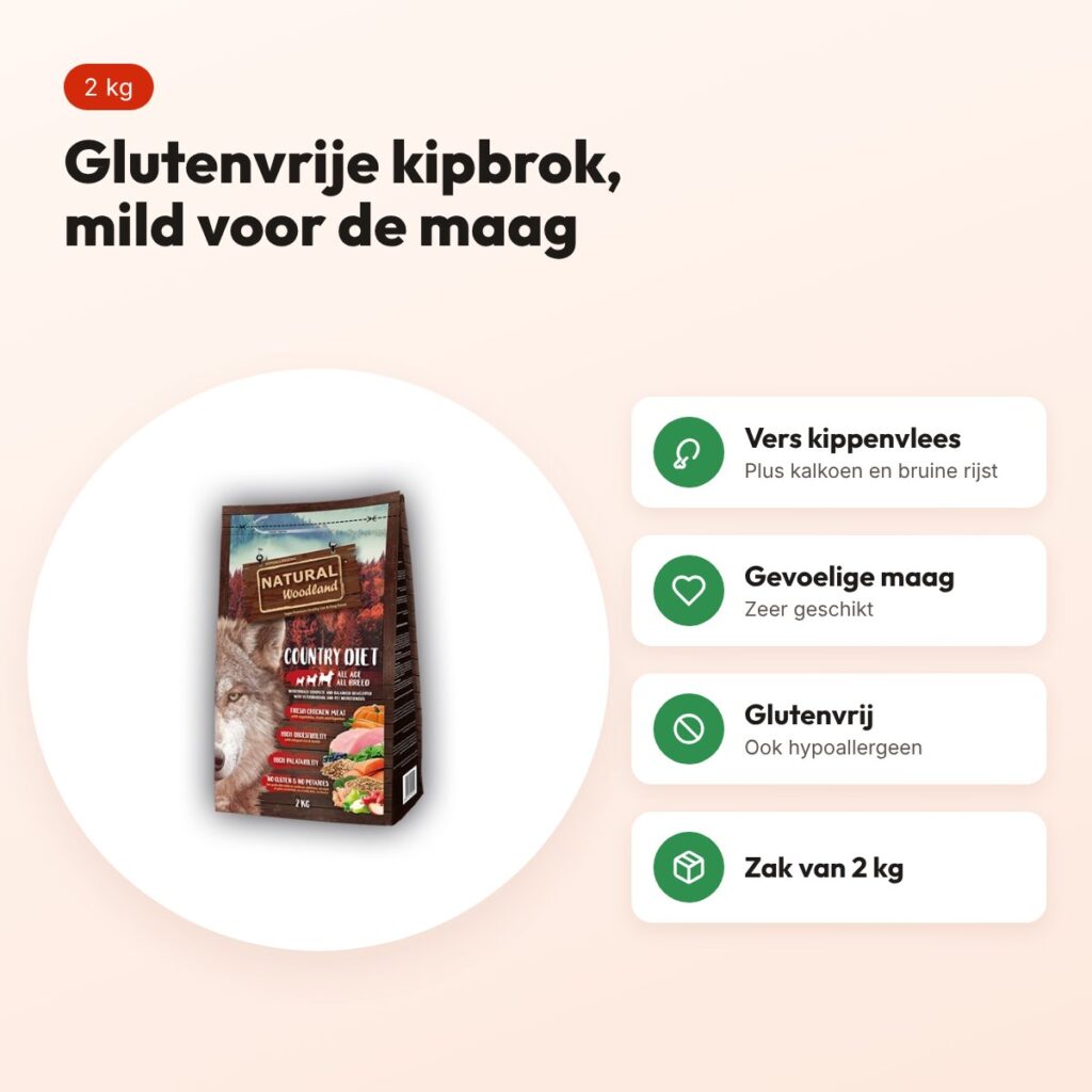 Natural Woodland hondenvoer Country Diet 2 kg – kip, glutenvrij – voordelen