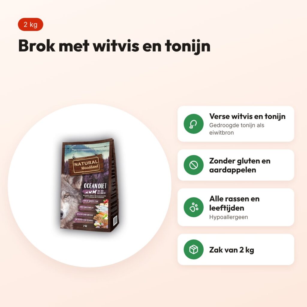 Natural Woodland hondenvoer Ocean Diet witvis en tonijn 2 kg – glutenvrij – voordelen