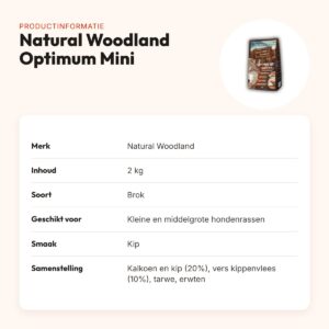 Natural Woodland hondenvoer Optimum Mini/Medium kip 2 kg – glutenvrij – productinformatie