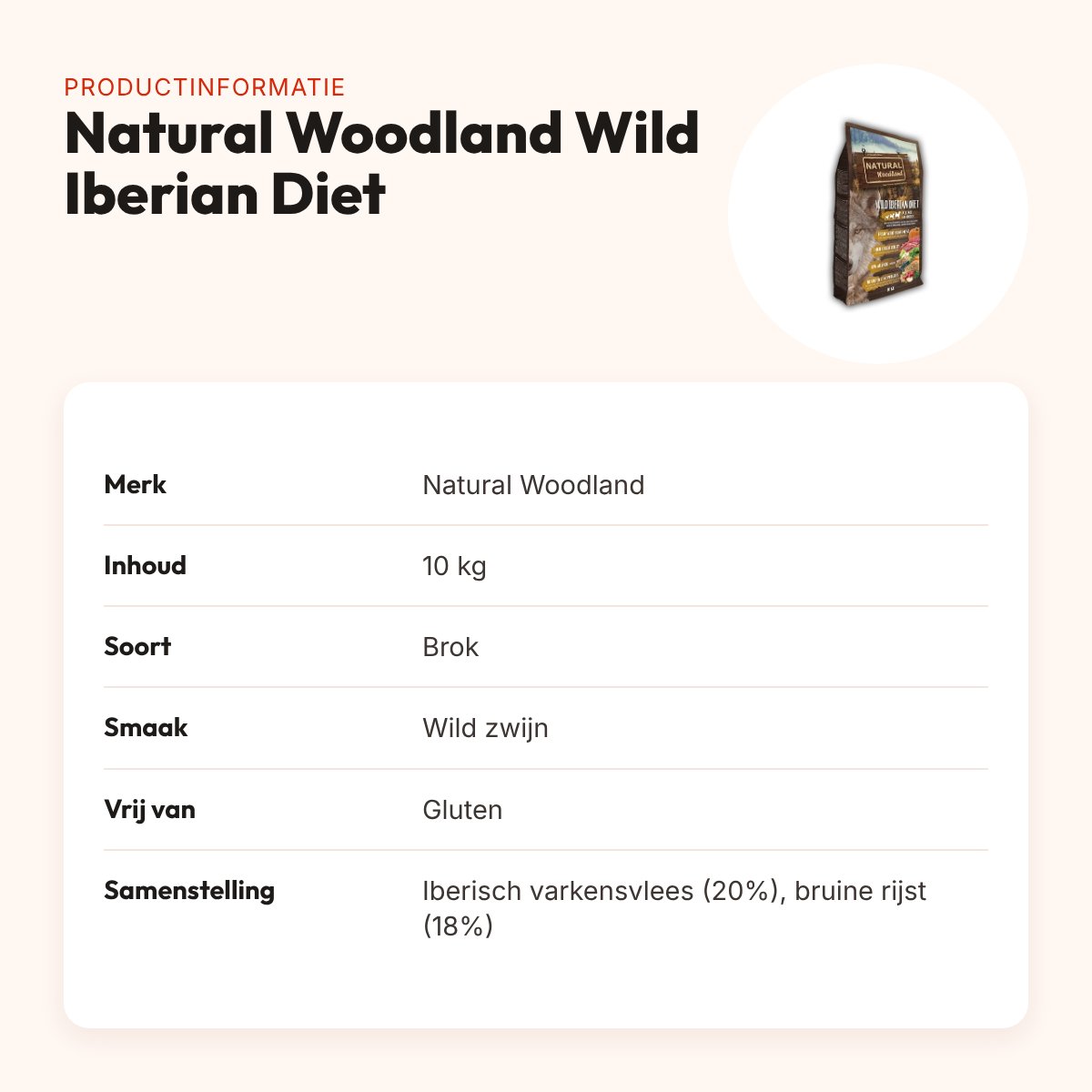 Natural Woodland hondenvoer Wild Iberian Diet 10 kg – wild zwijn – productinformatie