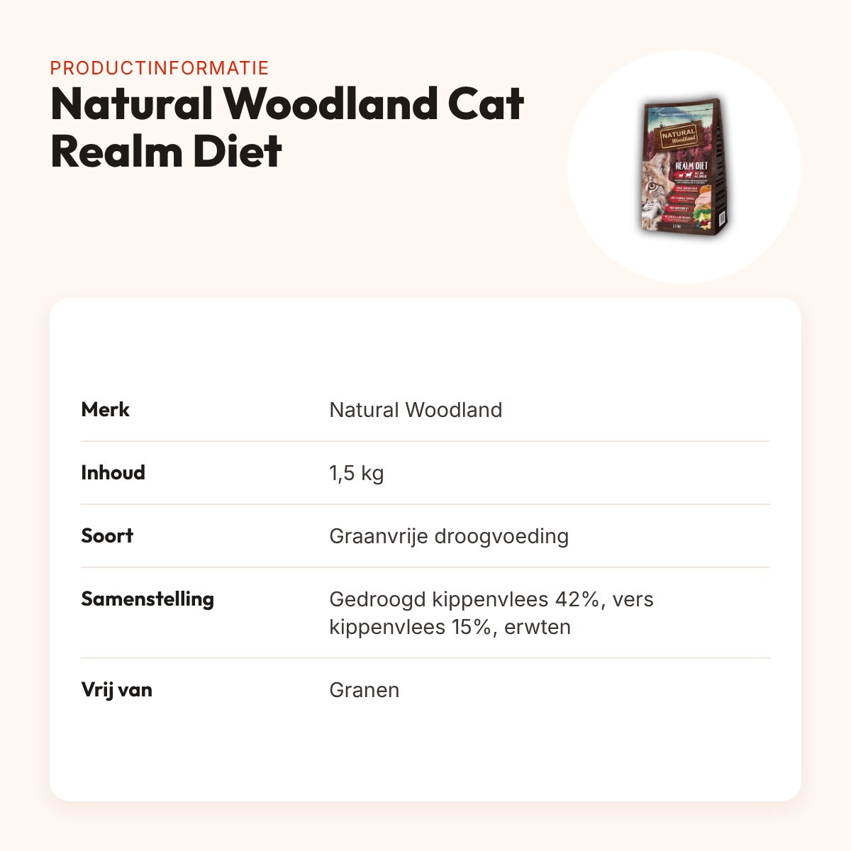 Natural Woodland kattenvoer Cat Realm Diet 1,5 kg – kip, graanvrij – productinformatie