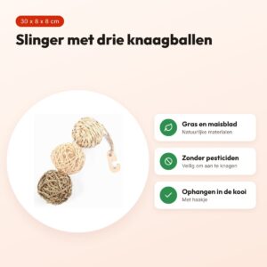 Nature First bal hanger 30 x 8 x 8 cm – slinger met drie knaagballen – voordelen
