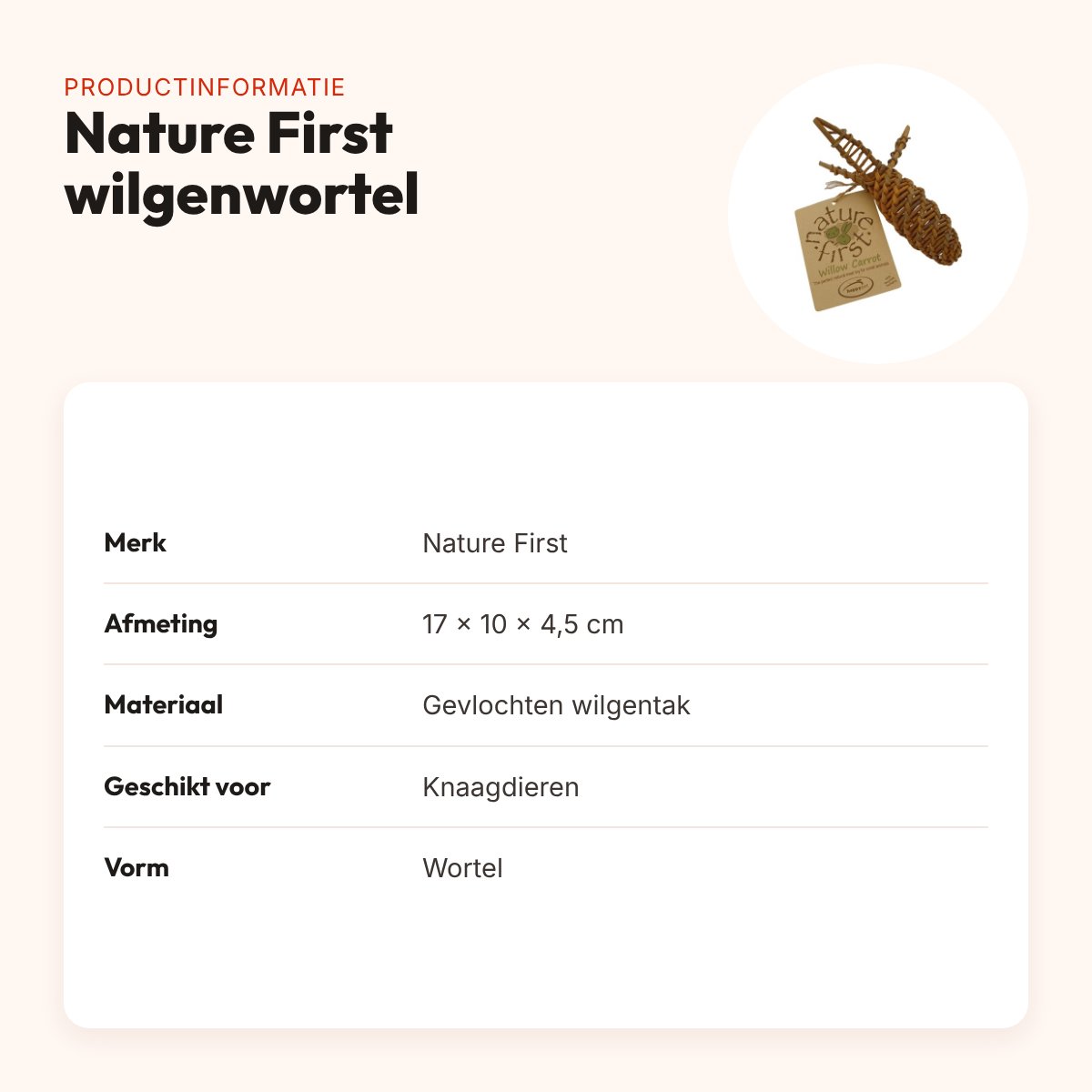 Nature First knaagspeelgoed wortel van wilg 17 x 10 x 4,5 cm – gevlochten – productinformatie