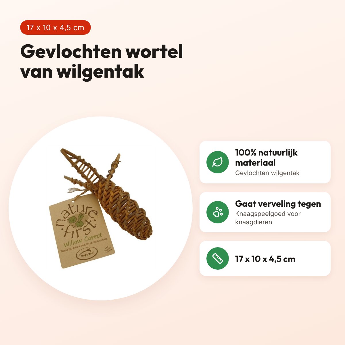 Nature First knaagspeelgoed wortel van wilg 17 x 10 x 4,5 cm – gevlochten – voordelen