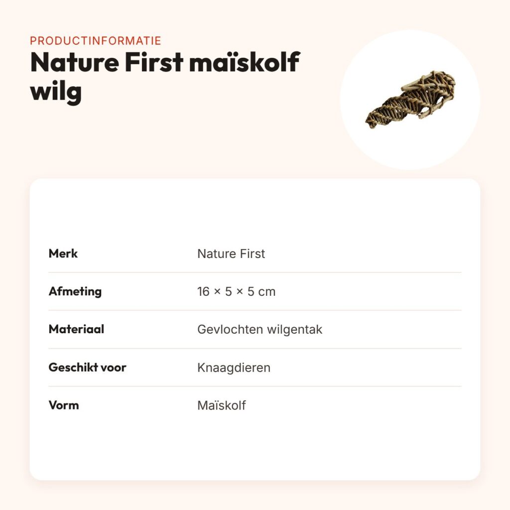 Nature First knaagspeeltje maïskolf van wilg 16 x 5 x 5 cm – gevlochten – productinformatie
