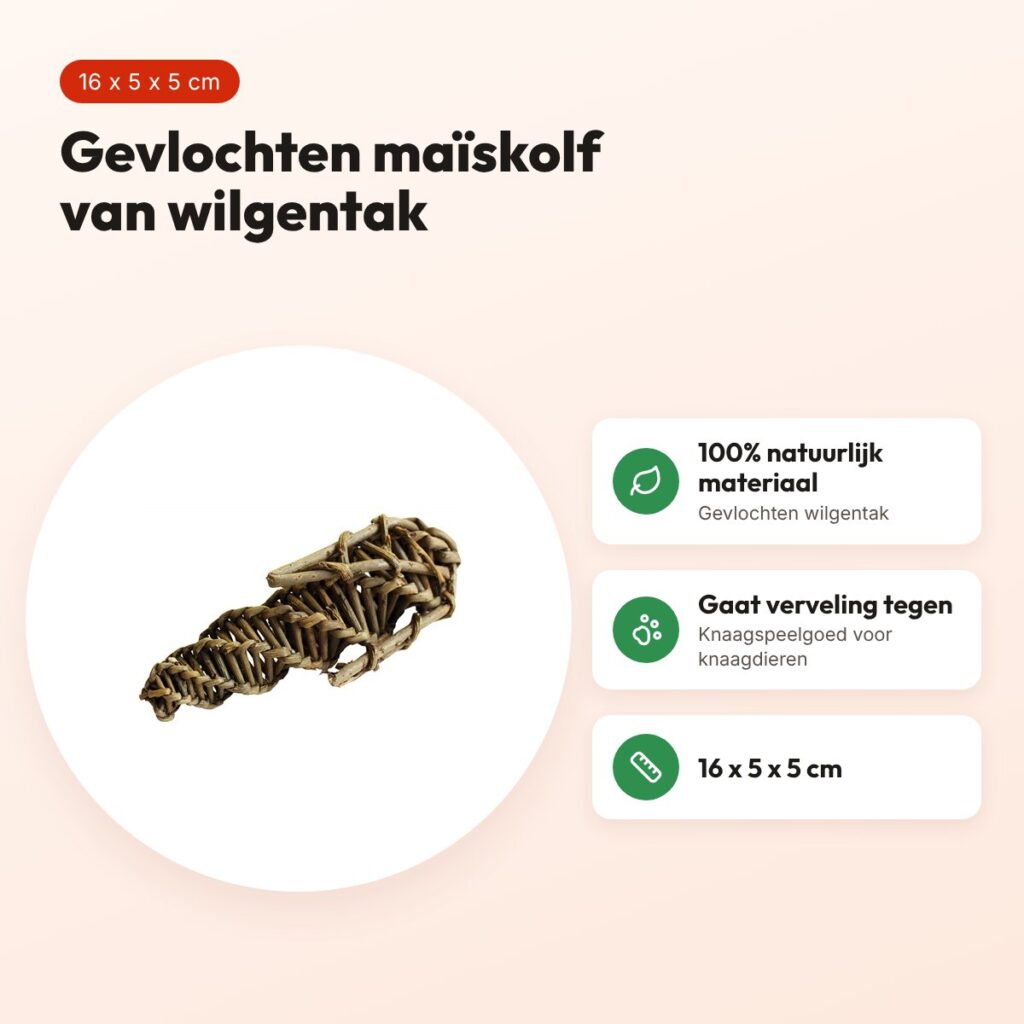 Nature First knaagspeeltje maïskolf van wilg 16 x 5 x 5 cm – gevlochten – voordelen