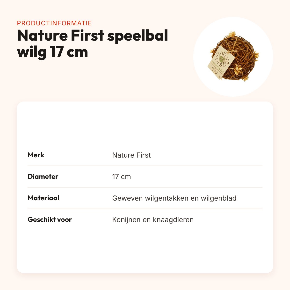 Nature First speelbal wilg 17 cm – geweven wilgentakken – productinformatie