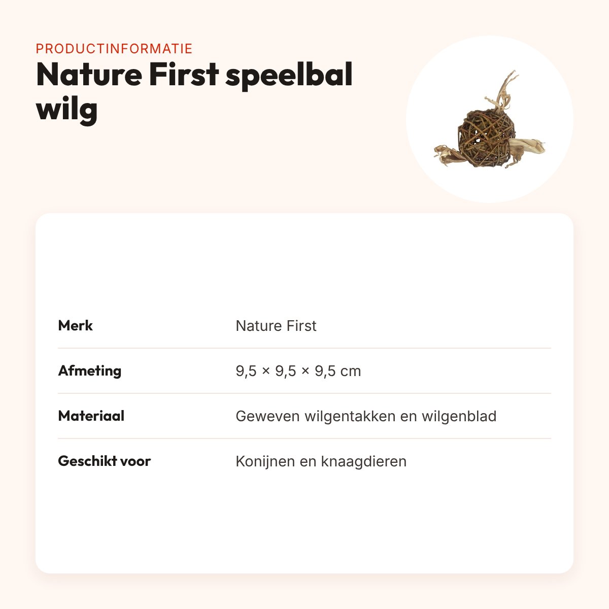 Nature First speelbal wilg 9,5 cm – geweven wilgentakken – productinformatie