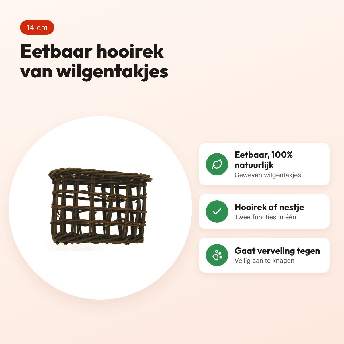 Nature First wilgenhooirek 14 cm – eetbaar, ook te gebruiken als nestje – voordelen