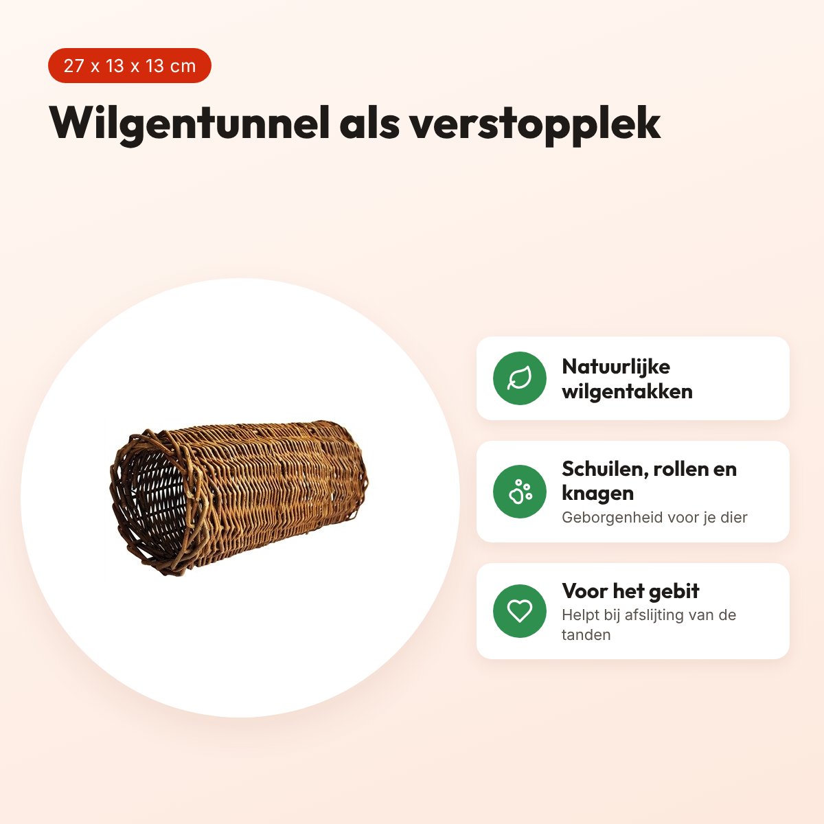 Nature First wilgentunnel S 27 x 13 x 13 cm – verstopplek voor konijnen – voordelen
