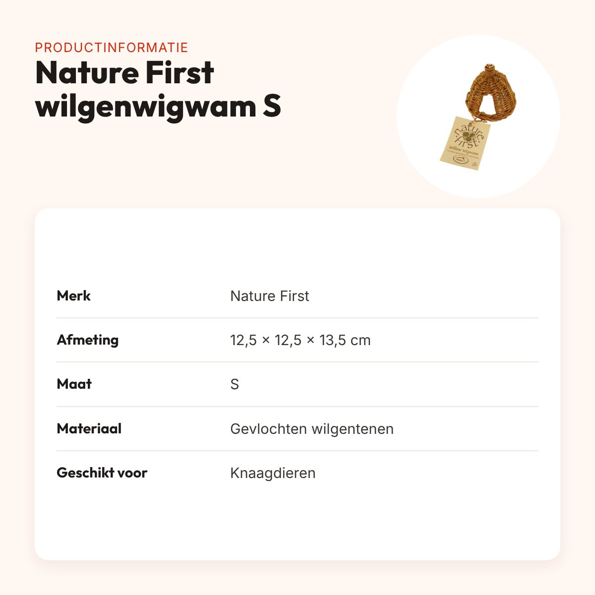 Nature First wilgenwigwam Small 12,5 x 12,5 x 13,5 cm – gevlochten – productinformatie