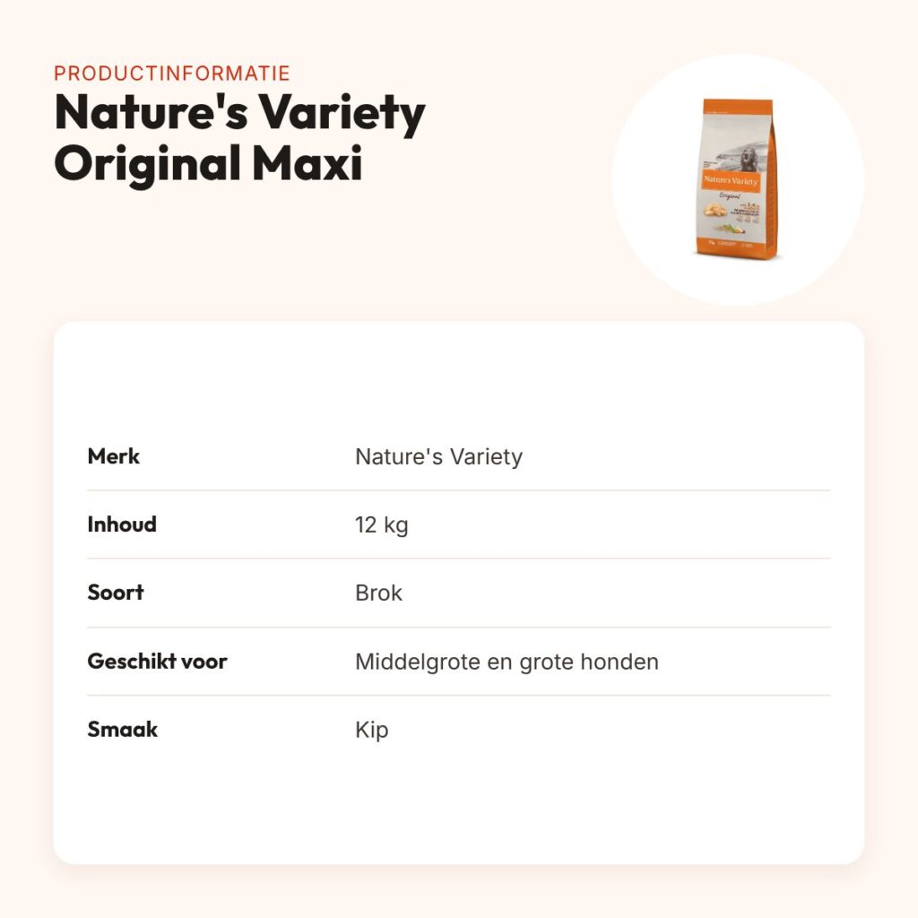 Nature's Variety hondenvoer Original Adult Medium/Maxi kip 12 kg – productinformatie