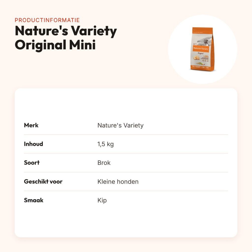 Nature's Variety hondenvoer Original Adult Mini kip 1,5 kg – productinformatie