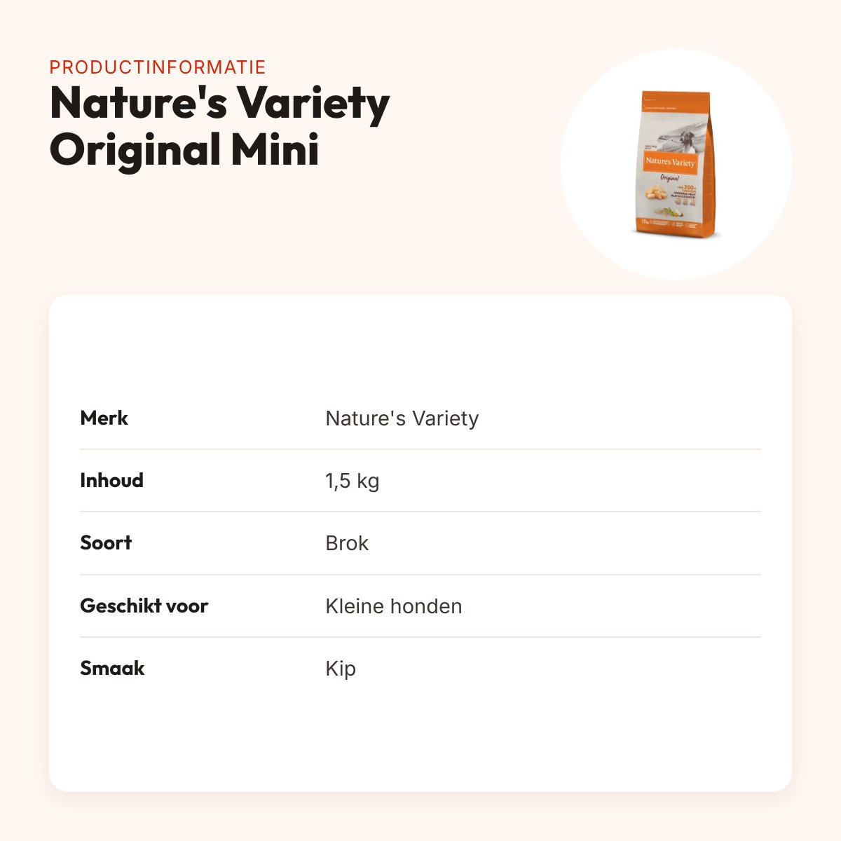 Nature's Variety hondenvoer Original Adult Mini kip 1,5 kg – productinformatie