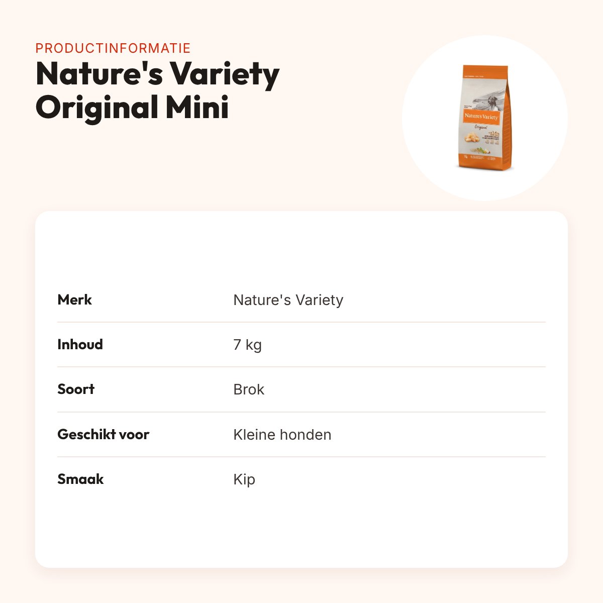 Nature's Variety hondenvoer Original Adult Mini kip 7 kg – productinformatie