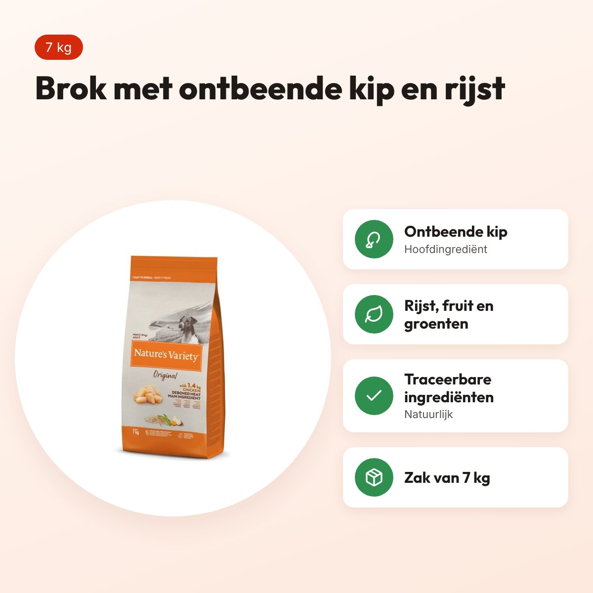 Nature's Variety hondenvoer Original Adult Mini kip 7 kg – voordelen