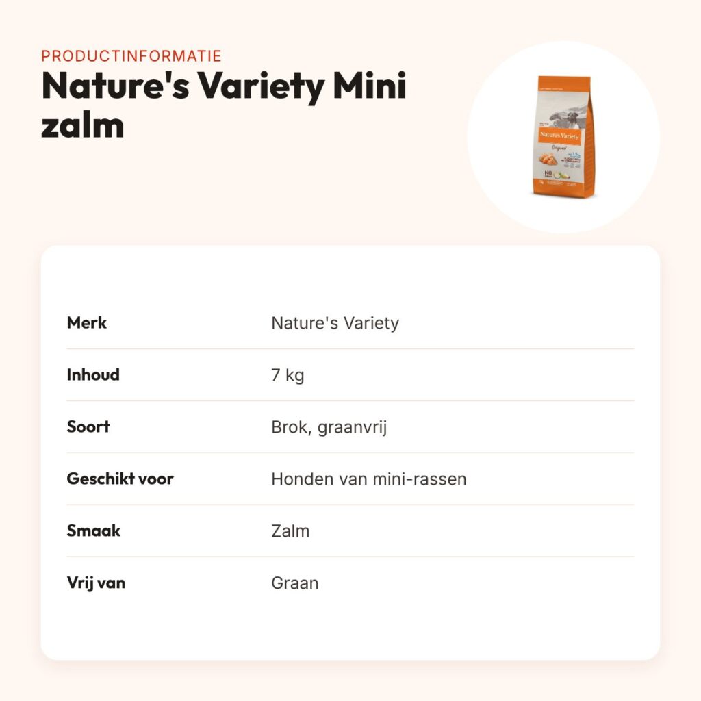 Nature's Variety hondenvoer Original Adult Mini zalm 7 kg – graanvrij – productinformatie