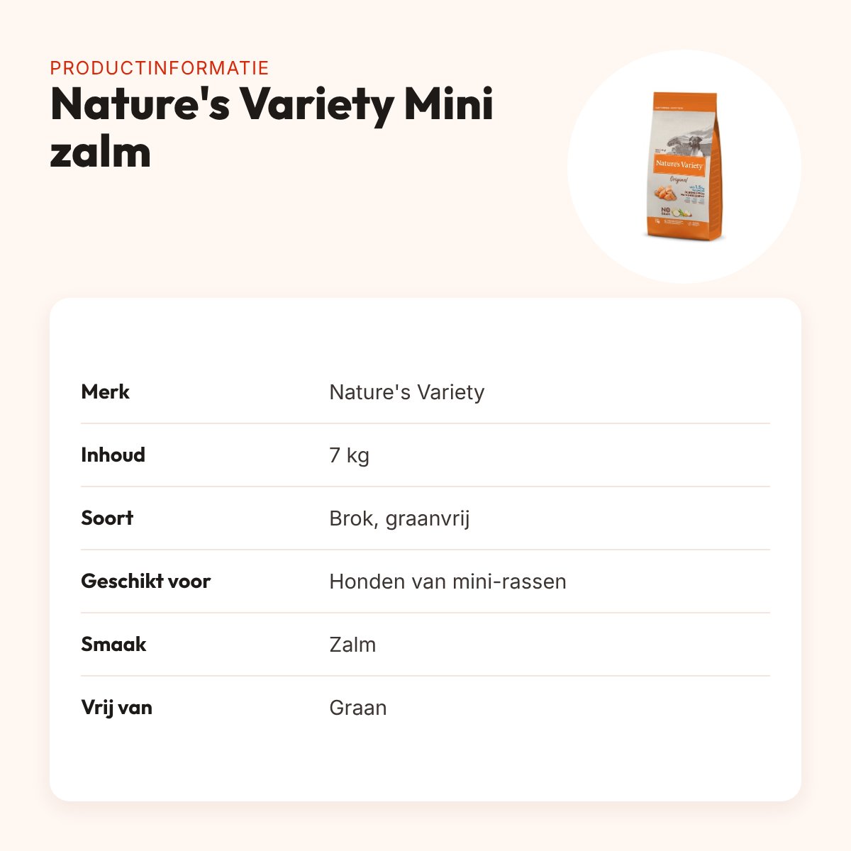 Nature's Variety hondenvoer Original Adult Mini zalm 7 kg – graanvrij – productinformatie