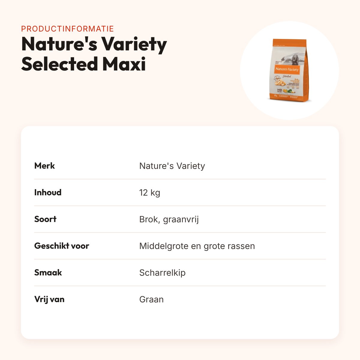 Nature's Variety hondenvoer Selected Adult Medium/Maxi scharrelkip 12 kg – productinformatie