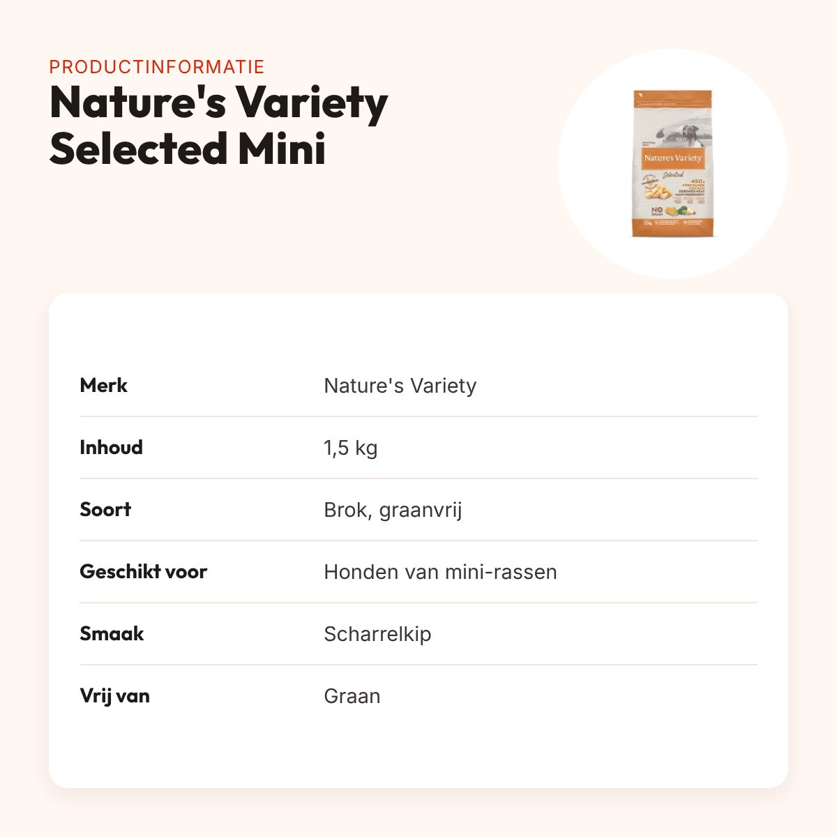 Nature's Variety hondenvoer Selected Adult Mini scharrelkip 1,5 kg – productinformatie
