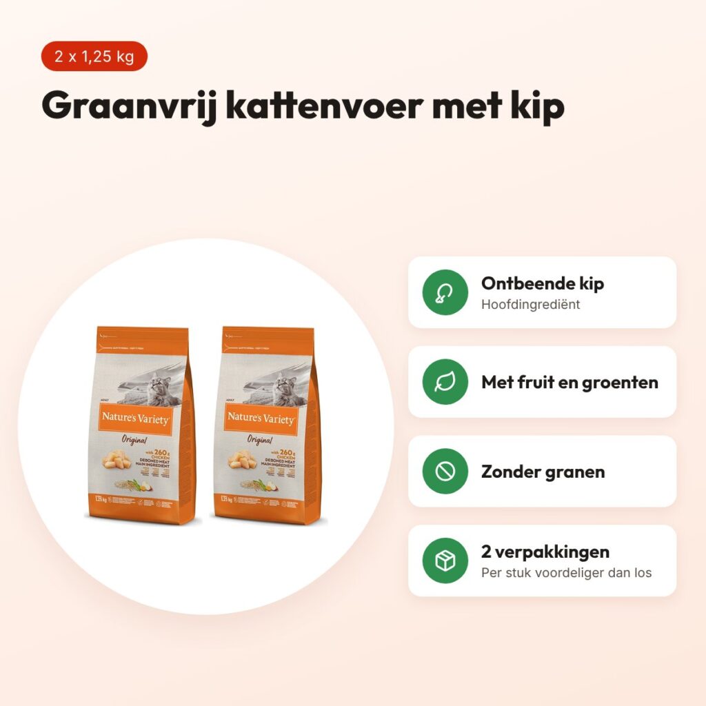 Nature's Variety kattenvoer kip 1,25 kg – zonder granen – multipack 2 stuks – voordelen