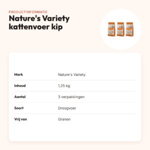 Nature's Variety kattenvoer kip 1,25 kg – zonder granen – multipack 3 stuks – productinformatie