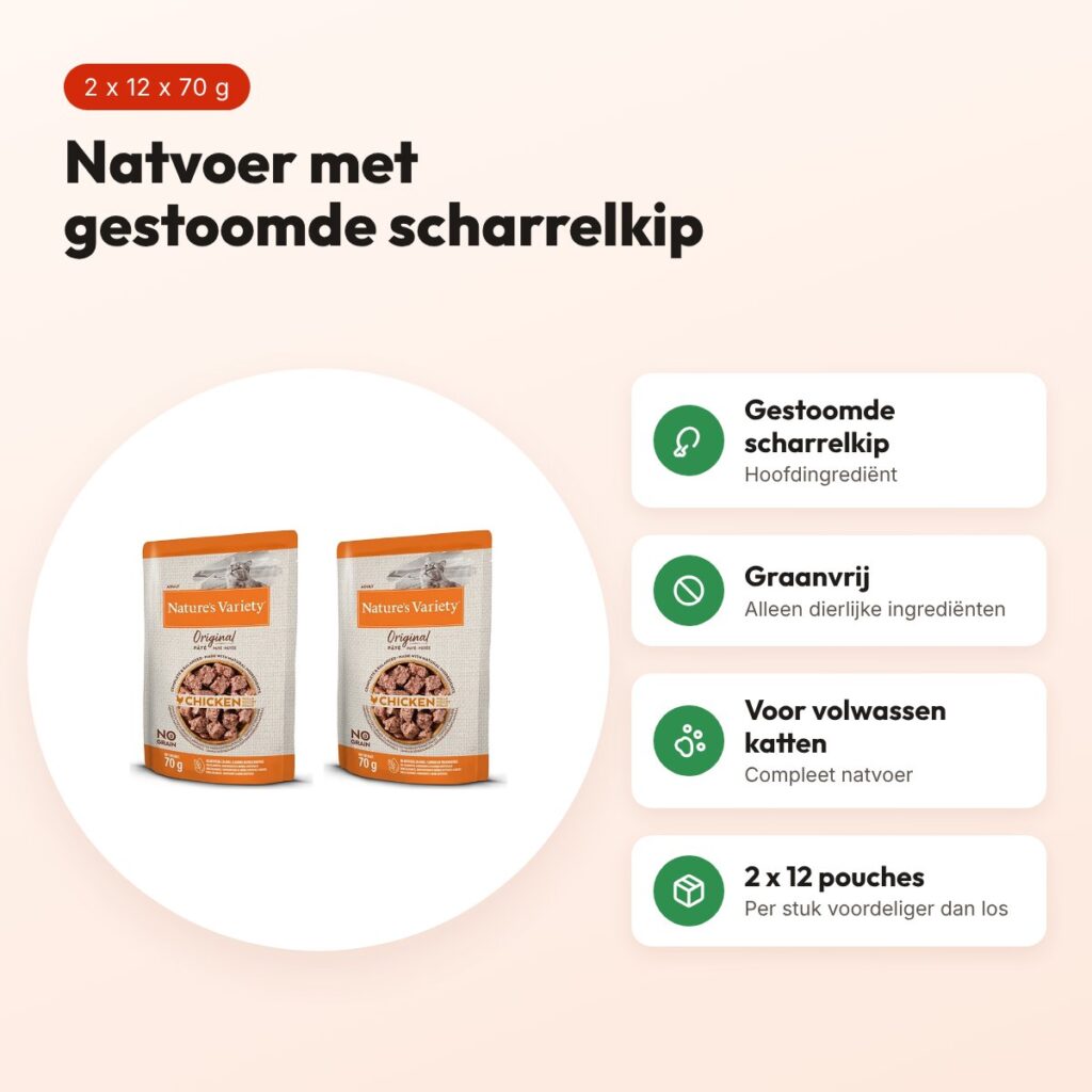 Nature's Variety kattenvoer pouch kip 70 g – multipack 2 x 12 stuks – voordelen